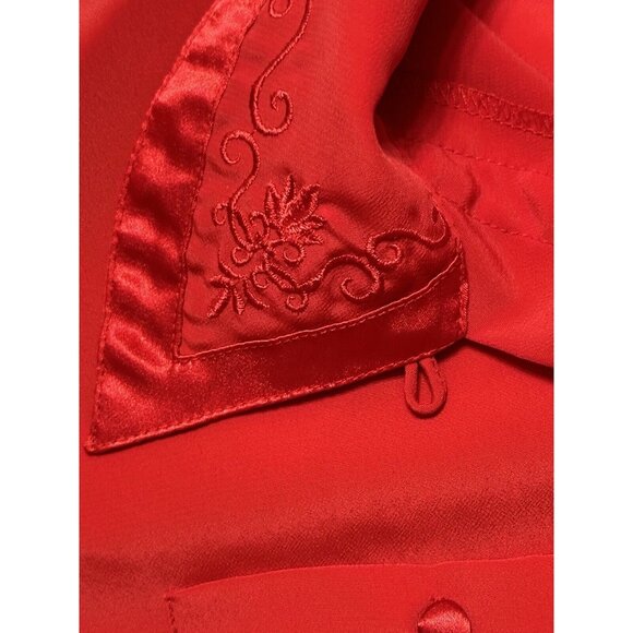 Vintage Christie & Jill Red Button Up Blouse Satin Trim Embroidered Petite 14P - Picture 5 of 9